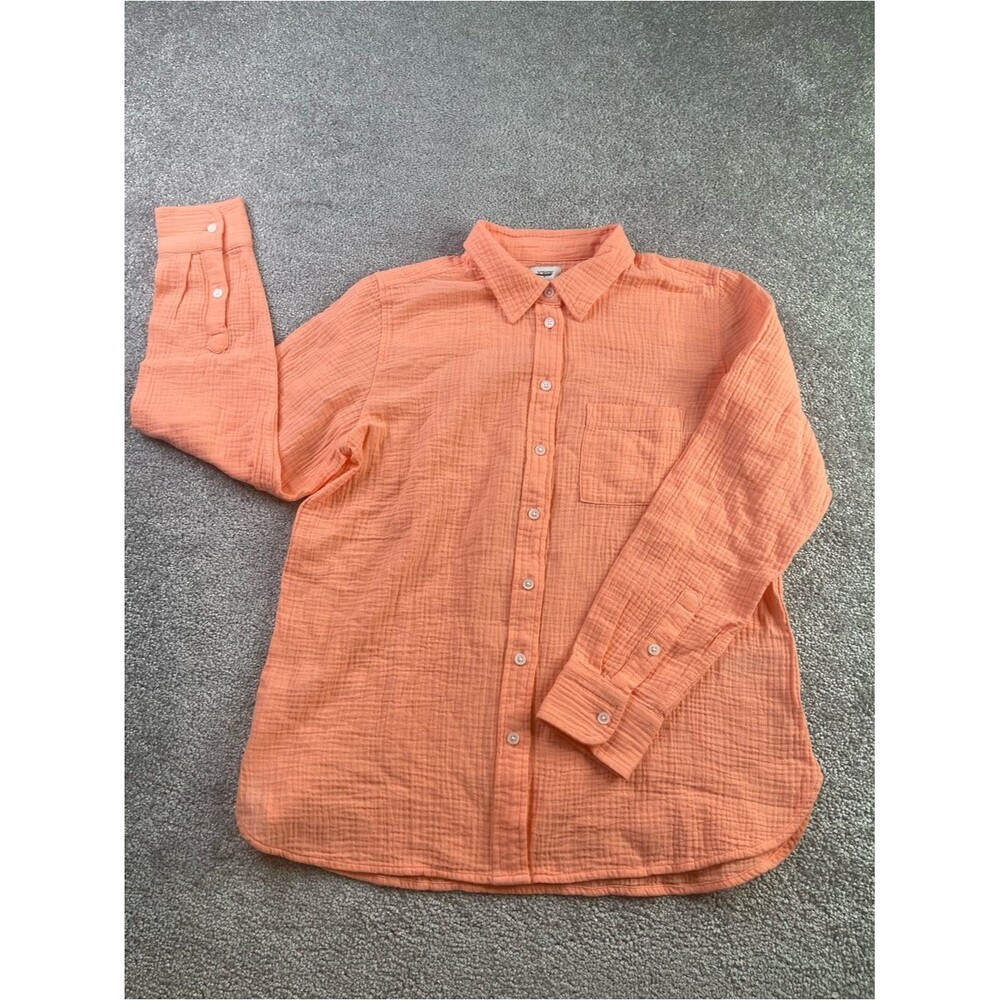J. Crew Factory Double-gauze Button-Up Shirt Size Medium Electric Peach Cotton - Picture 4 of 8